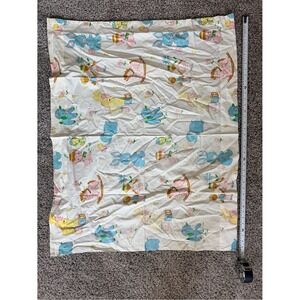 Vintage Pastel Bunny Rocking Horse Print Curtain Scrap Fabric White Blue Pink